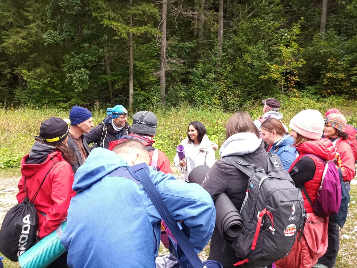 The group together outdoors on a retreat